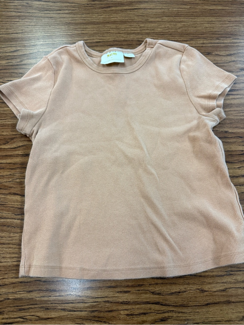 Mango Ribbed Short Sleeve Tee in Light Peach/tan-Maeve by‎ Anthropologie